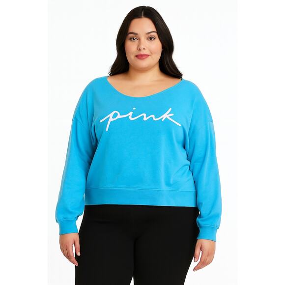 VICTORIAS SECRET PINK EVERYDAY CROPPED FLEECE OFF THE SHOULDER SWEATSHIRT XL Blu - Picture 1 of 9